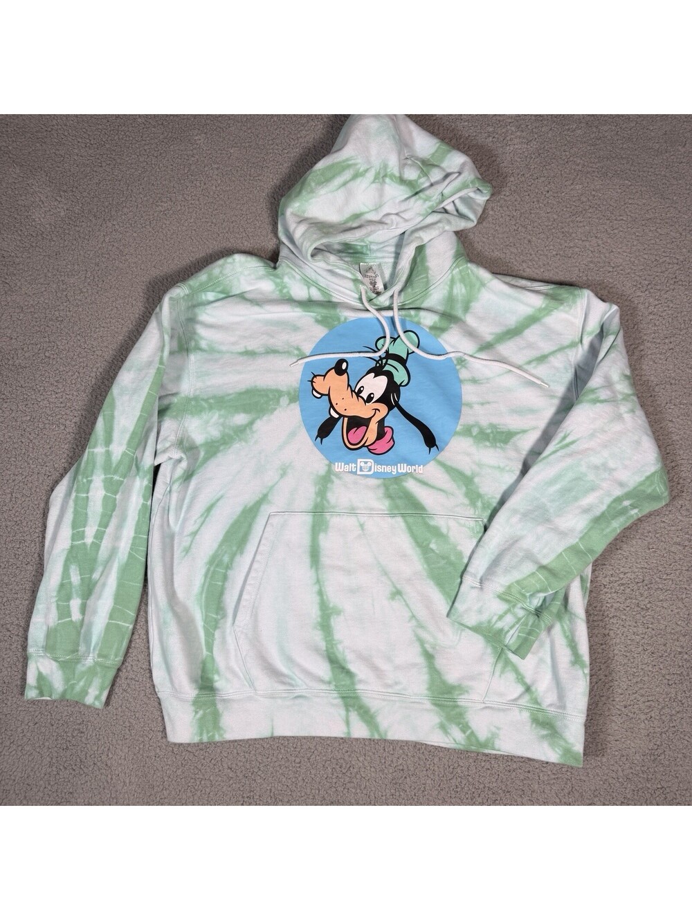 Disneyland GOOFY Unisex Adult XL Green Tie Dye Cotton Hoodie Sweatshirt